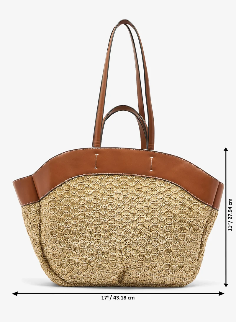 Ella Brown Textured Detailed Tote Bag for Women | Best Price UAE